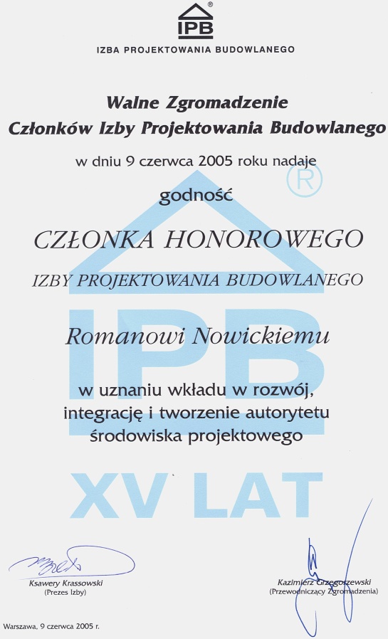 Dyplom potwierdzający zostanie Członkiem Honorowym IPB Dyplom potwierdzający zostanie Członkiem Honorowym IPB