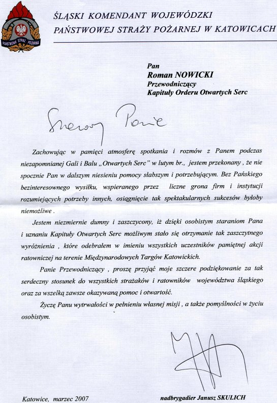 List za Straży Pożarnej List za Straży Pożarnej