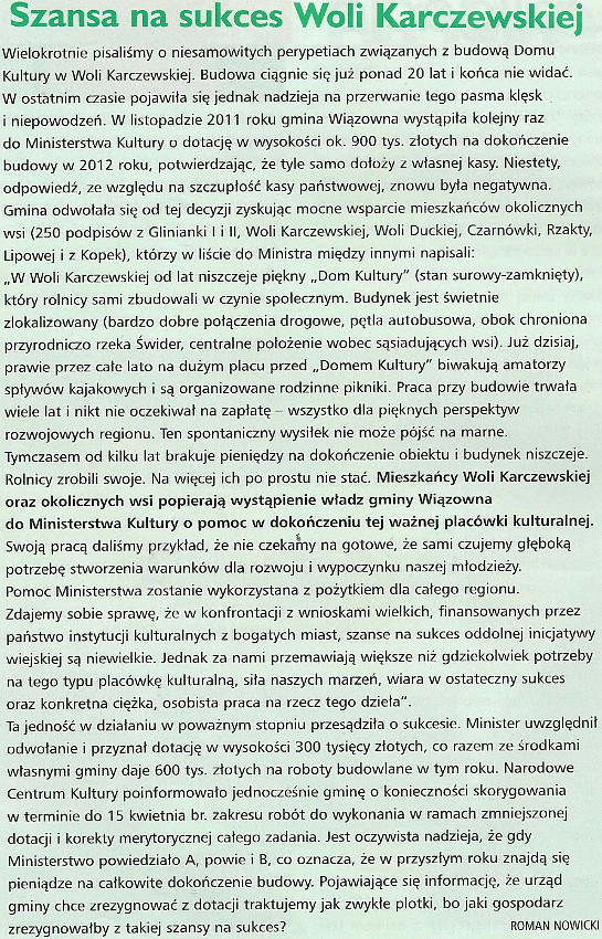 Artyku� Szansa na sukces w Woli Karczewskiej