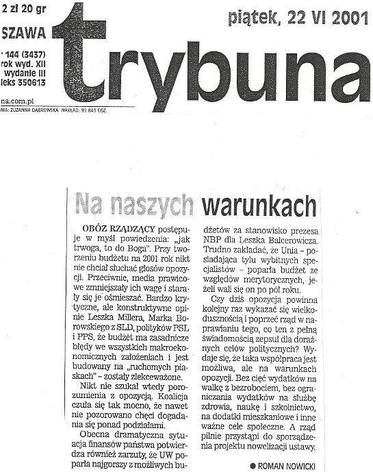 Art. Trybuna Na naszych warunkach