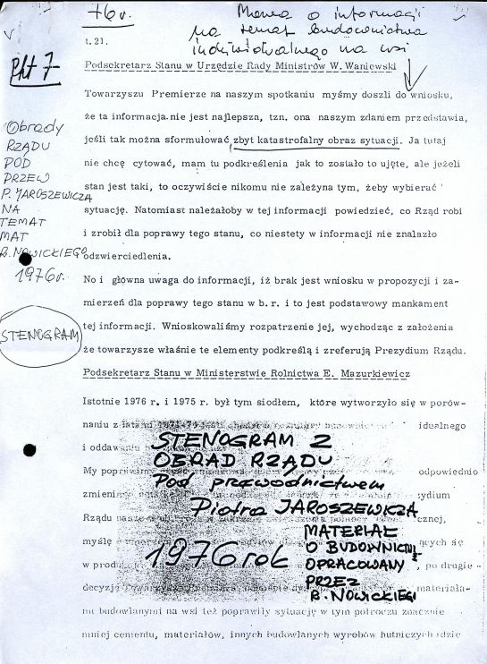 Stenogram z Posiedzenia rz�du w 1976 r.