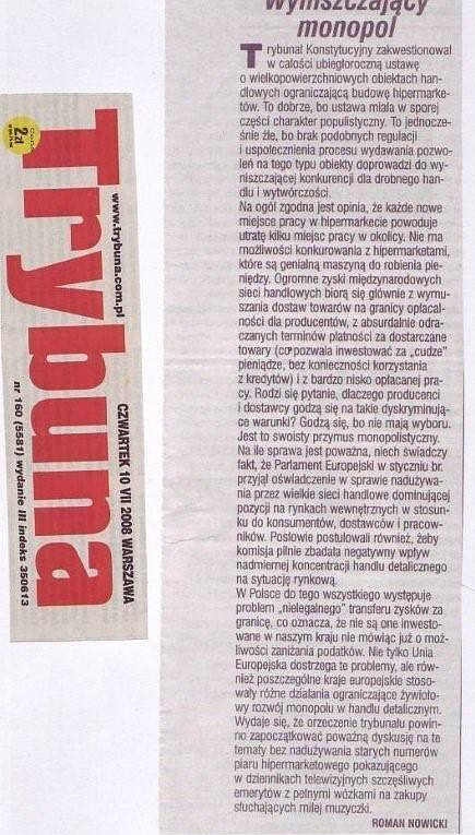 Artyku� z Trybuny- Wyniszczaj�cy monopol