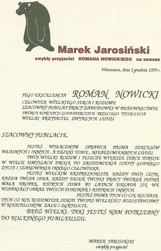 Dyplom od Jarosińskiego Dyplom od Jarosińskiego