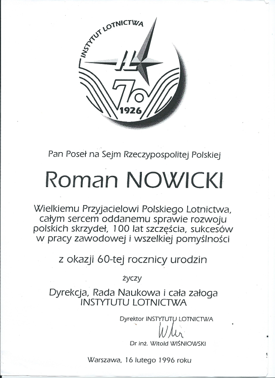 Dyplom Instytutu Lotnictwa Dyplom Instytutu Lotnictwa