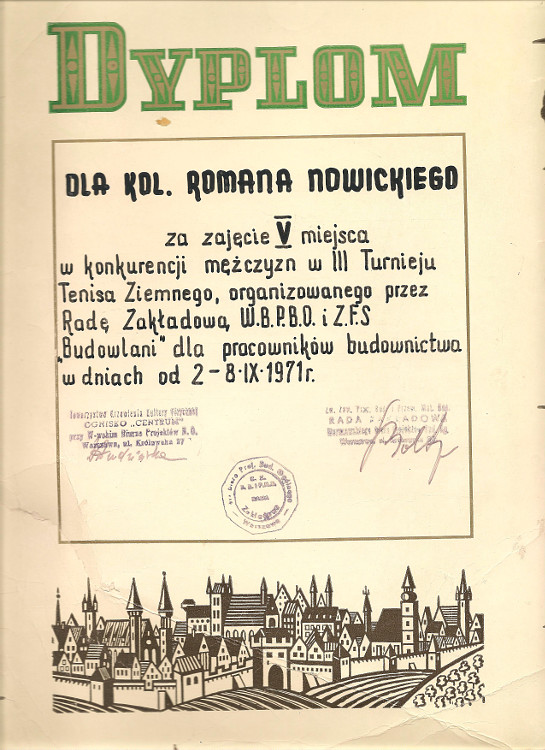 Dyplom Tenis ziemny 1971 Dyplom Tenis ziemny 1971