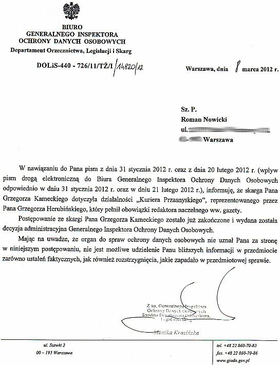 Korespondencja GIODO 3 Korespondencja GIODO 3