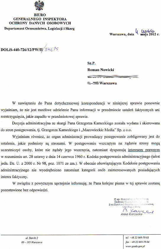 Korespondencja GIODO 8 Korespondencja GIODO 8