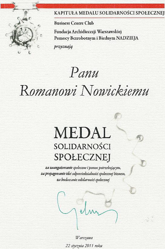 Dyplom do Medalu Solidarności Społecznej Dyplom do Medalu Solidarności Społecznej