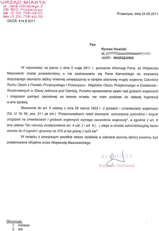 Pismo urzędu Przasnysz do mnie Pismo urzędu Przasnysz do mnie
