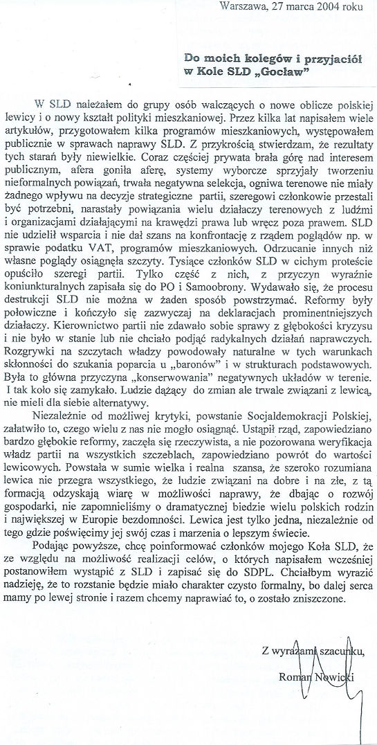 Rezygnacja z SLD Rezygnacja z SLD
