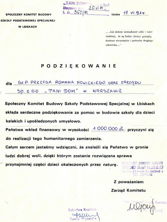 Podziękowanie z Łbisk Podziękowanie z Łbisk